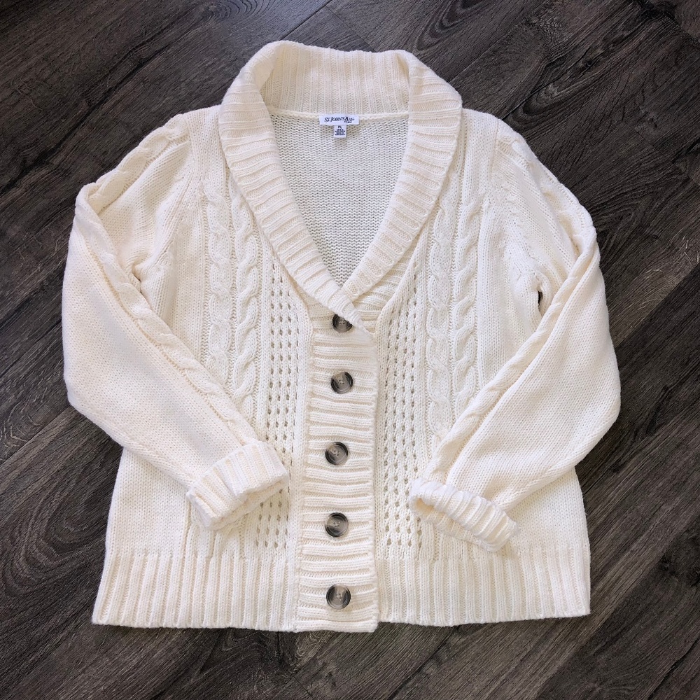 St. John's Bay Fabulous Chunky Cardigan Sweater Off White